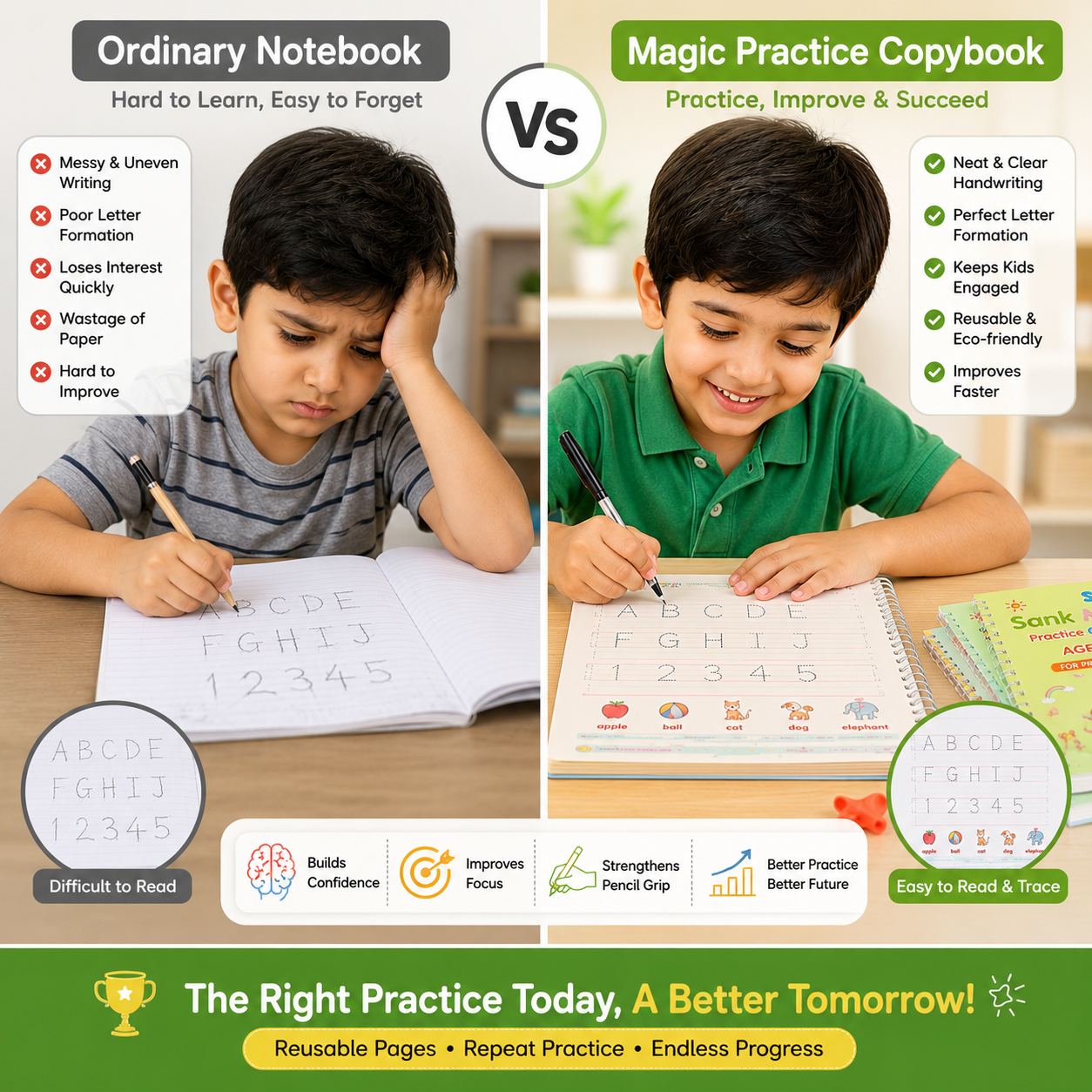 Reusable Magic Practice Copybook | Loved by Parents | 4 Book + 10 Refill